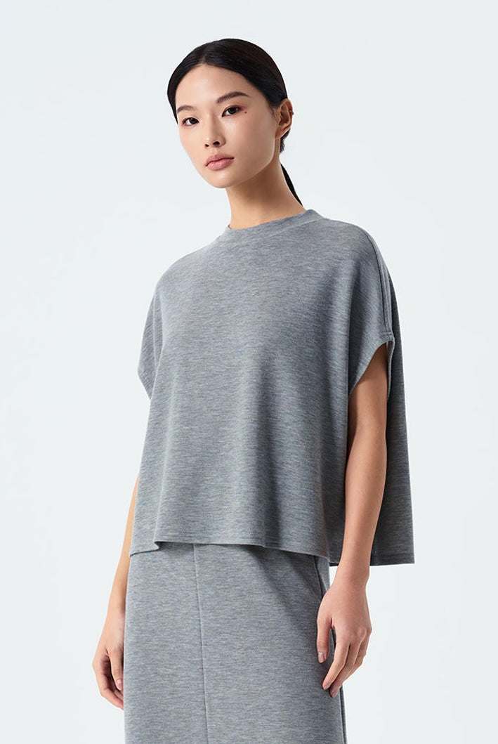 Violet Ribbed Round Neck Boxy Top