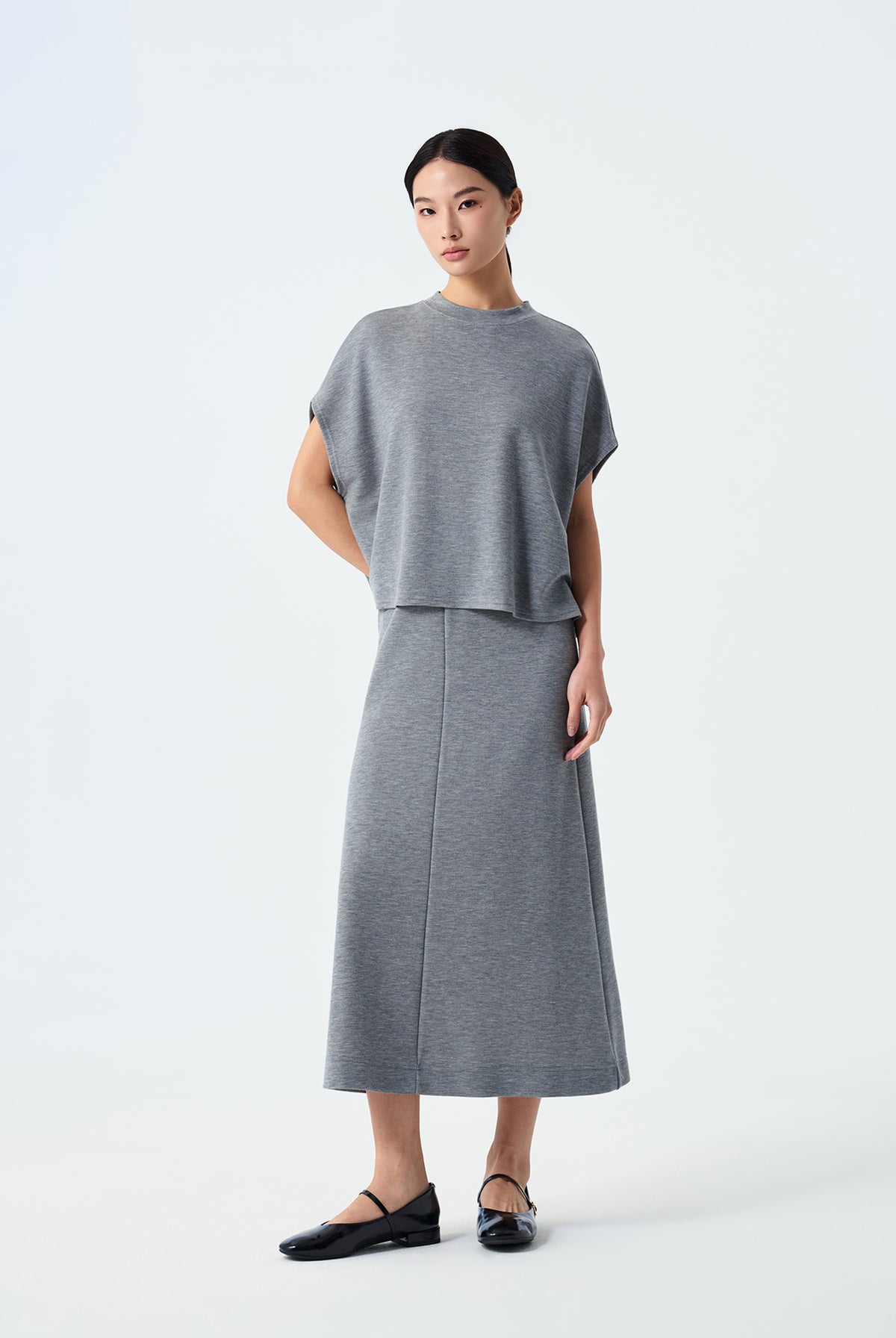 Violet Ribbed Round Neck Boxy Top